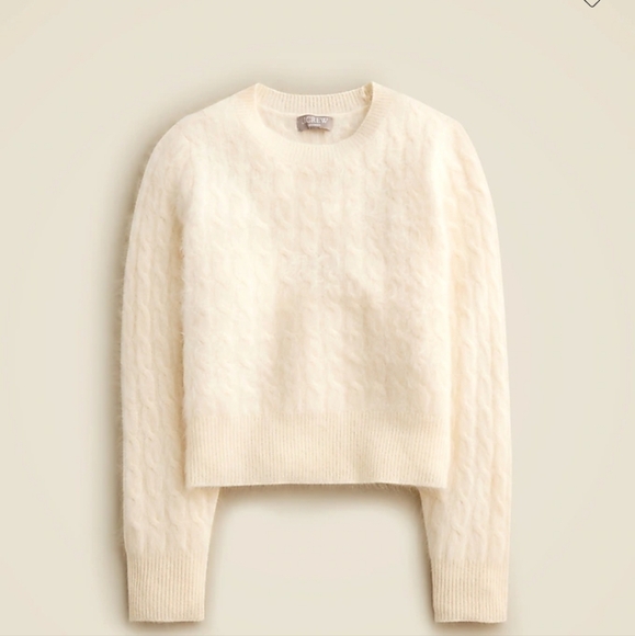 J Crew Cropped Brushed Cashmere Crewneck Cableknit Sweater Ivory Medium - Picture 1 of 5
